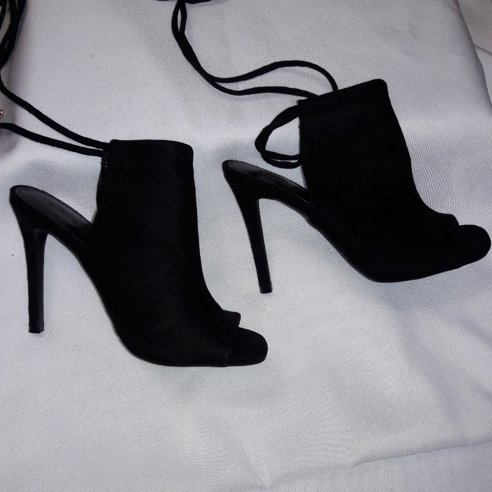 Lace up suede heels